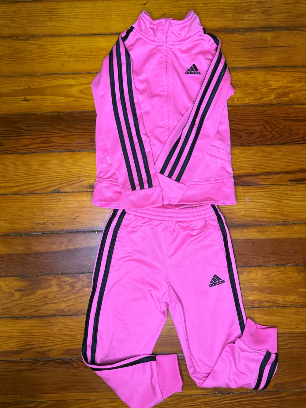 adidas Kids Hot Pink Track Suit with Black Stripes (4)